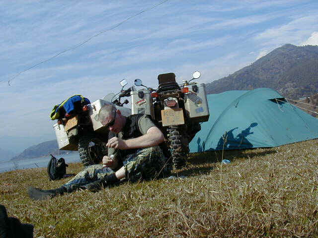 Tom sets up "Base Camp" near the lake